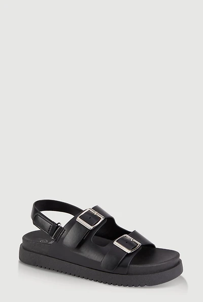 Womens Girls Double Buckle Band Footbed Sandals,