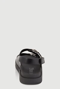 Womens Girls Double Buckle Band Footbed Sandals, Black, Size 2