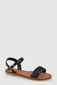 Womens Girls Braided Band Buckle Strap Sandals, 1
