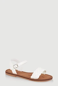 Womens Girls Braided Band Buckle Strap Sandals, White, Size 1
