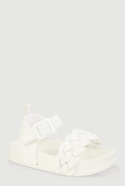 Womens Toddler Girls Glitter Braided Band Velcro Strap Sandals, White, Size 9