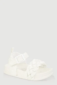 Womens Toddler Girls Glitter Braided Band Velcro Strap Sandals, White, Size 9