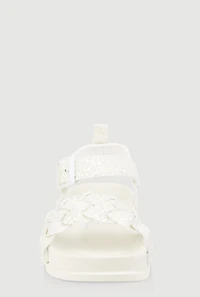 Womens Toddler Girls Glitter Braided Band Velcro Strap Sandals, White, Size 9