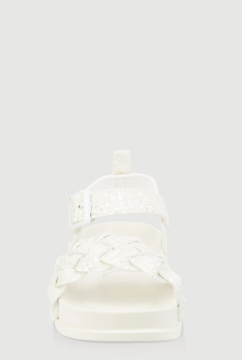 Womens Toddler Girls Glitter Braided Band Velcro Strap Sandals, White, Size 10