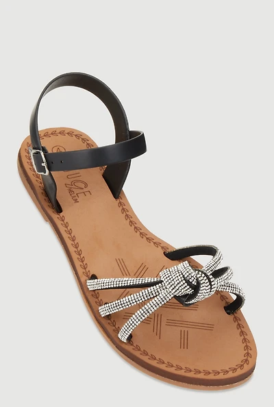 Womens Girls Rhinestone Studded Twist Band Ankle Strap Sandals,