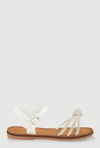 Womens Girls Rhinestone Studded Twist Band Ankle Strap Sandals, White, Size 3
