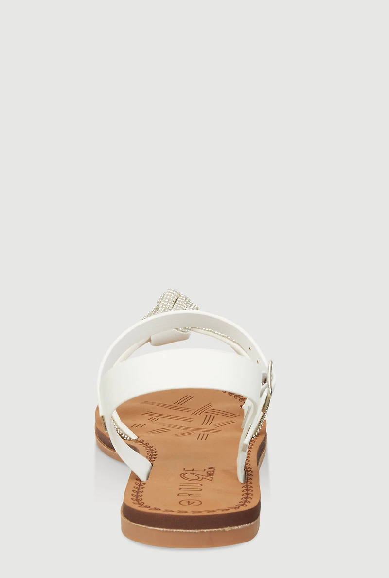 Girls Rhinestone Studded Twist Band Ankle Strap Sandals