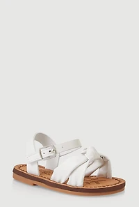 Womens Toddler Girls Knot Band Ankle Velcro Strap Sandals, White,