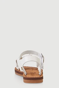 Womens Toddler Girls Knot Band Ankle Velcro Strap Sandals, White,