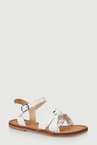 Womens Girls Knot Band Ankle Strap Sandals, White, Size 2