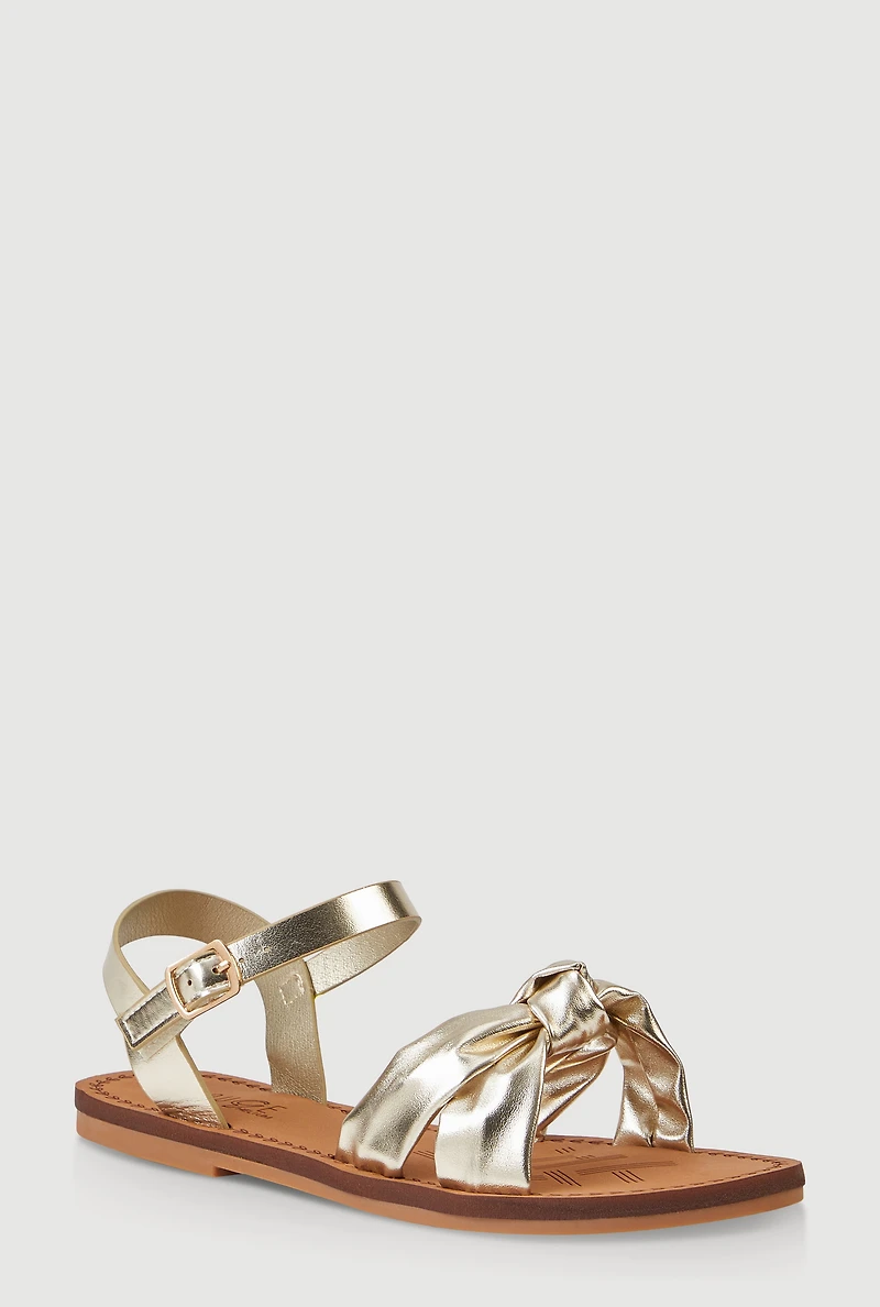 Womens Girls Knot Band Ankle Strap Sandals, Gold, Size 1