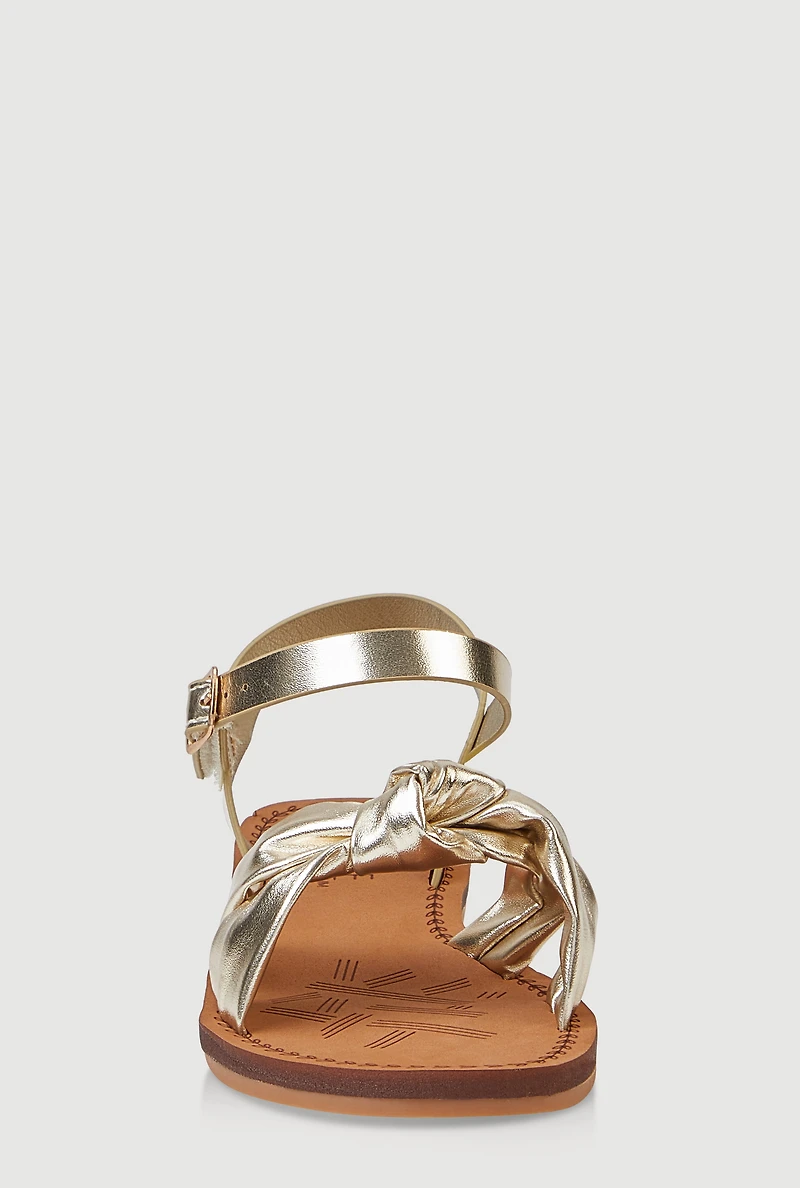 Womens Girls Knot Band Ankle Strap Sandals, Gold,