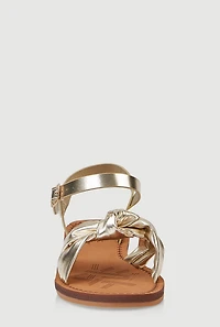 Womens Girls Knot Band Ankle Strap Sandals, Gold, Size 13