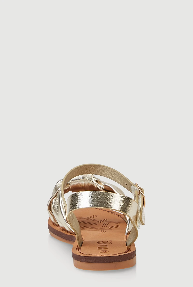 Womens Girls Knot Band Ankle Strap Sandals, Gold, Size 13