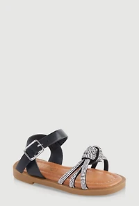 Womens Toddler Girls Rhinestone Studded Knot Band Ankle Strap Sandals, Black, Size 5