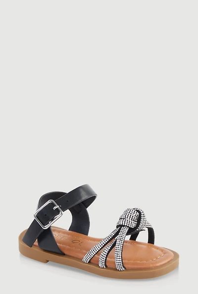 Womens Toddler Girls Rhinestone Studded Knot Band Ankle Strap Sandals,