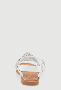 Womens Toddler Girls Rhinestone Studded Knot Band Ankle Strap Sandals, White,