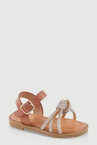 Womens Toddler Girls Rhinestone Studded Knot Band Ankle Strap Sandals, Brown, Size 9