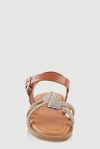 Womens Toddler Girls Rhinestone Studded Knot Band Ankle Strap Sandals, Brown, Size 9