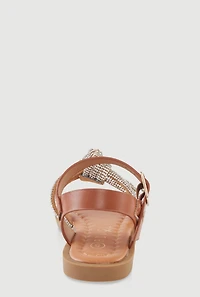 Womens Toddler Girls Rhinestone Studded Knot Band Ankle Strap Sandals,