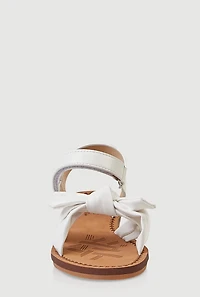 Womens Girls Bow Knot Band Velcro Strap Sandals, White, Size 2