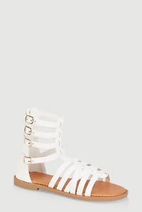 Womens Girls Buckle Strap Zip Back Gladiator Sandals, White, Size 13