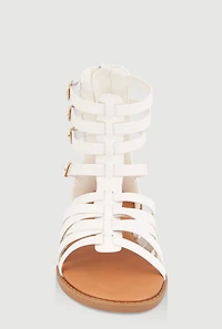 Womens Girls Buckle Strap Zip Back Gladiator Sandals, White, Size 13