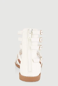 Womens Girls Buckle Strap Zip Back Gladiator Sandals, White, Size 13