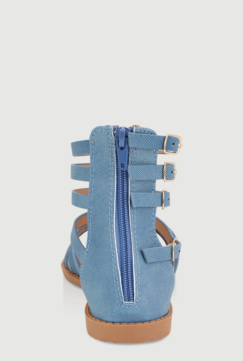 Womens Girls Buckle Strap Zip Back Gladiator Sandals, Blue, Size 13