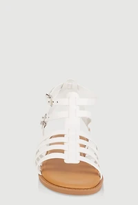 Womens Girls Double Buckle Gladiator Sandals, White, Size 1