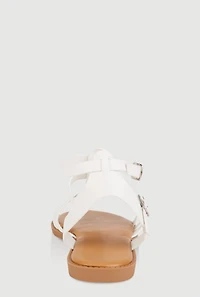 Womens Girls Double Buckle Gladiator Sandals, White, Size 1