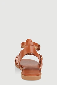 Womens Girls Double Buckle Gladiator Sandals, Brown,