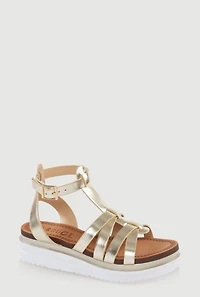 Womens Girls Platform Fisherman Sandals, Gold,