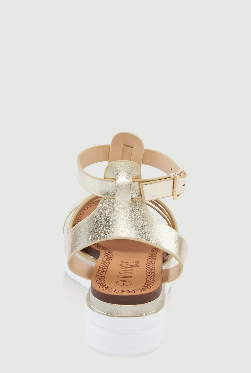 Womens Girls Platform Fisherman Sandals, Gold, Size 1