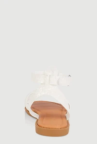 Womens Girls Velcro Strap Glitter Gladiator Sandals, White, Size 2