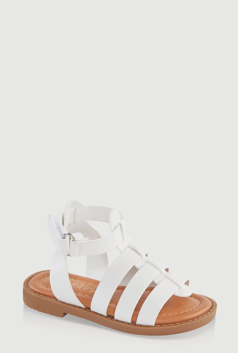 Womens Toddler Girls Velcro Strap Fisherman Sandals, White, Size 6