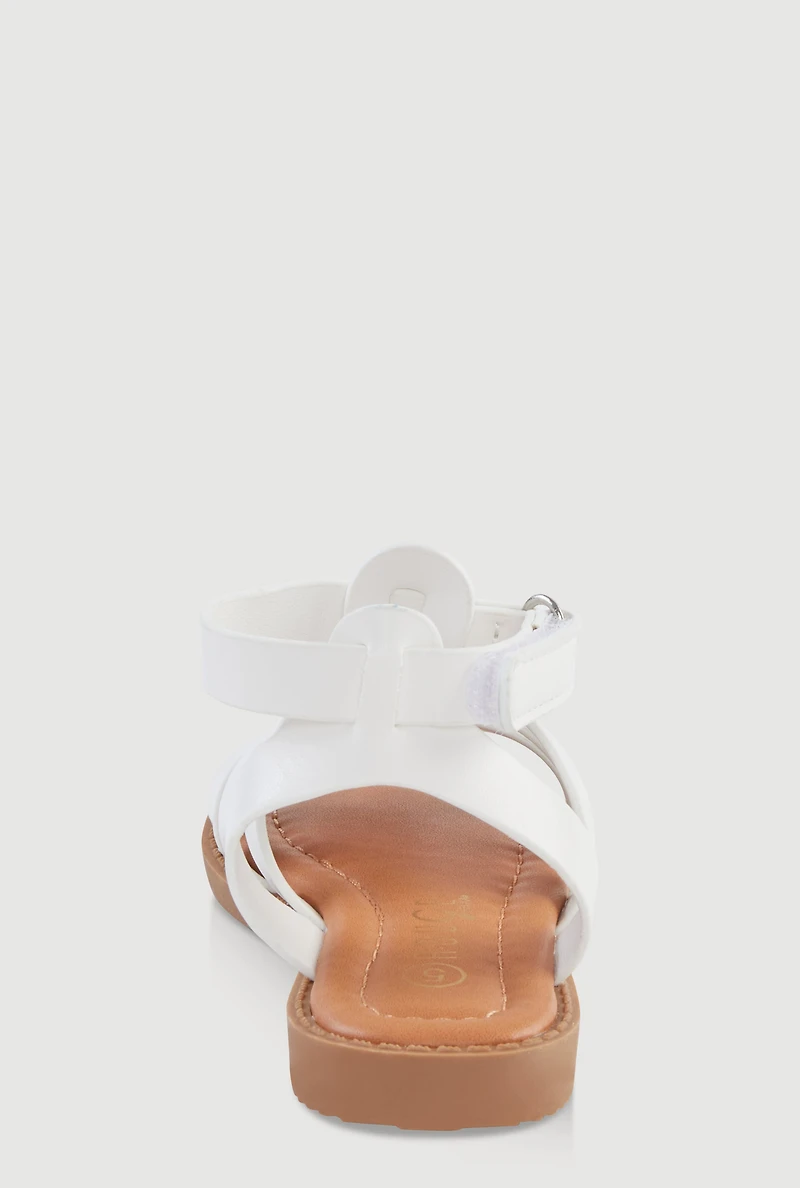 Womens Toddler Girls Velcro Strap Fisherman Sandals, White, Size 6