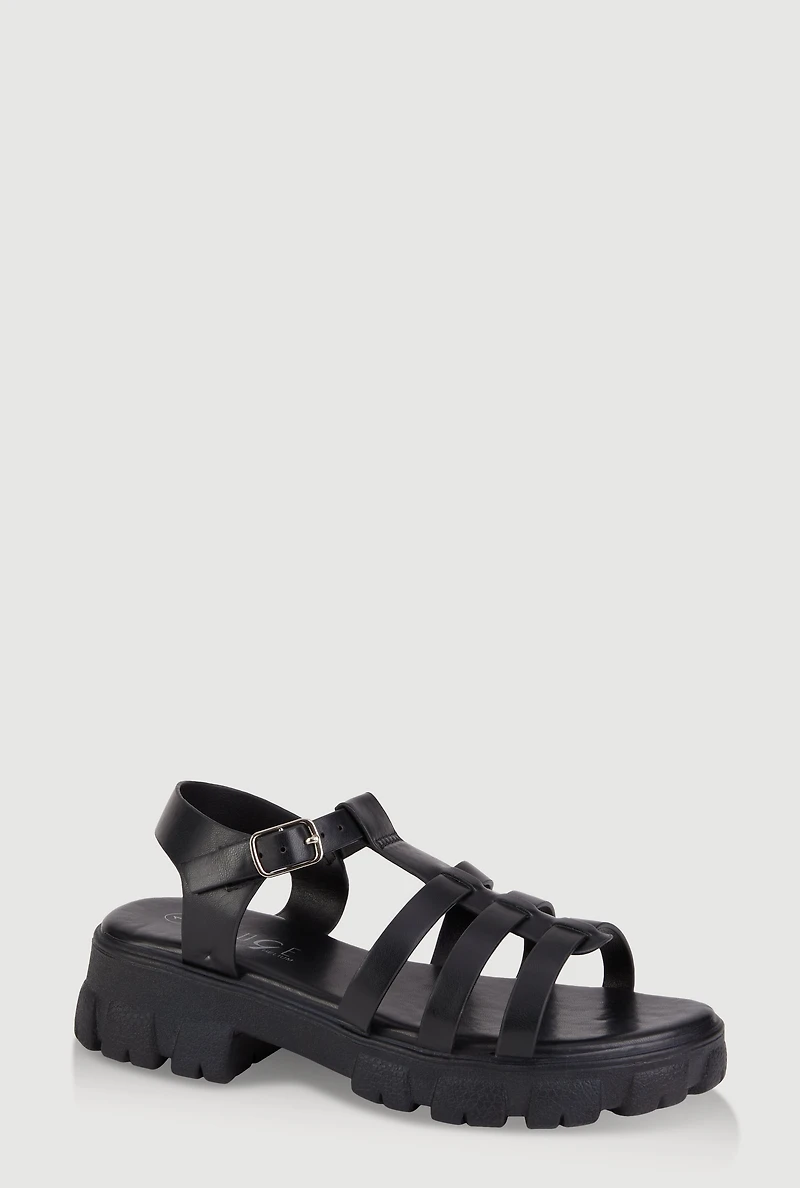 Womens Girls Open Toe Fisherman Sandals, Black, Size 1