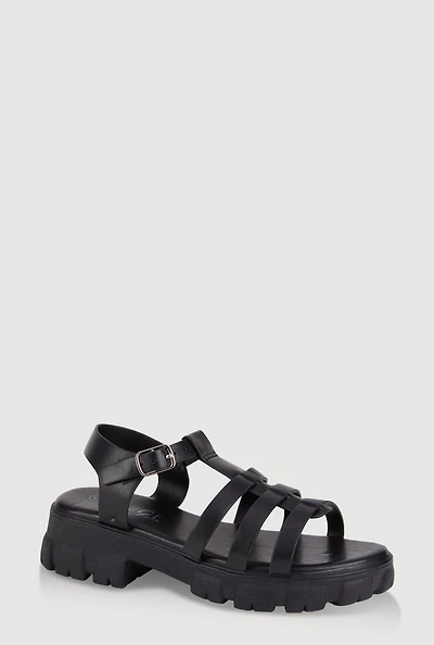 Womens Girls Open Toe Fisherman Sandals, Black, Size 1