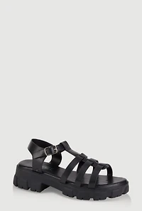 Womens Girls Open Toe Fisherman Sandals, Black, Size 1