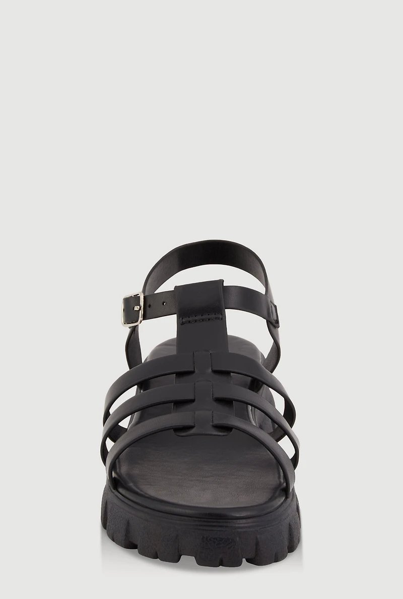 Womens Girls Open Toe Fisherman Sandals, Black, Size 1