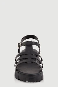 Womens Girls Open Toe Fisherman Sandals, Black, Size 1