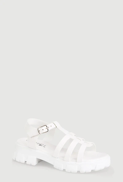 Womens Girls Open Toe Fisherman Sandals, White, Size 13