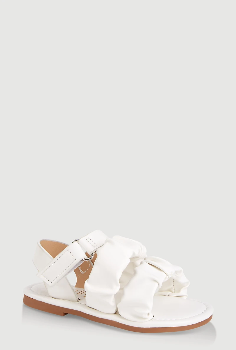 Womens Toddler Girls Ruched Band Ankle Strap Sandals, White, Size 8