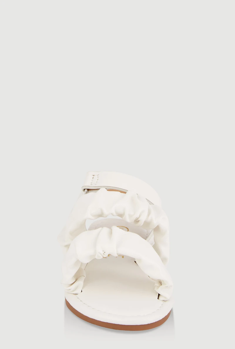 Womens Toddler Girls Ruched Band Ankle Strap Sandals, White,