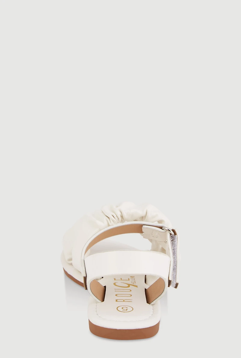 Womens Toddler Girls Ruched Band Ankle Strap Sandals, White,
