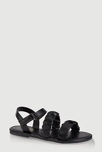 Womens Girls Double Scrunchie Band Sandals, Black, Size 13