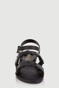Womens Girls Double Scrunchie Band Sandals, Black, Size 13