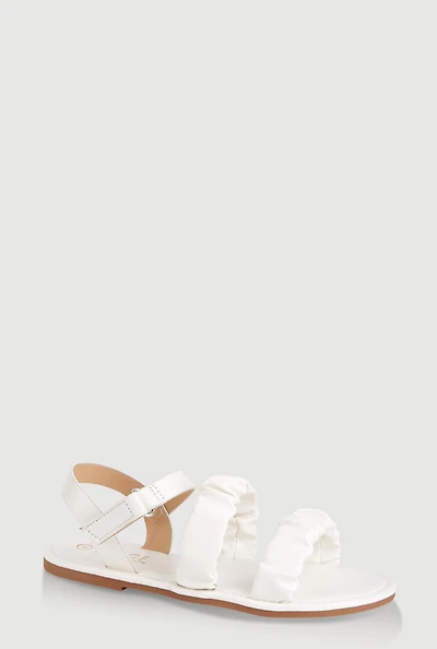 Womens Girls Double Scrunchie Band Sandals, White, Size 1