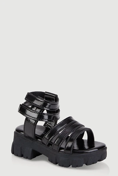 Womens Toddler Girls Strappy Platform Sandals, Black, Size 10